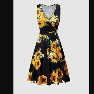 Sleeveless Summer  Sunflower Dress WITH POCKETS